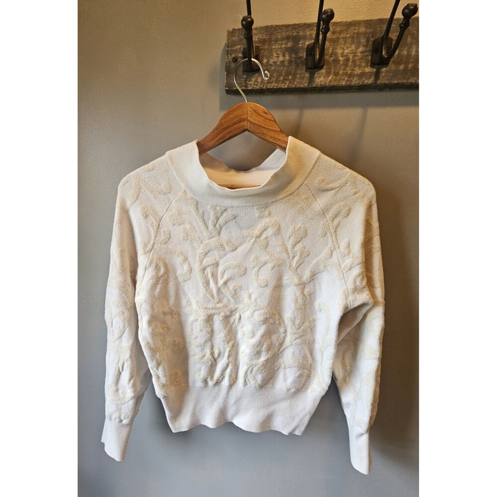 Anthropologie Womens XS Nina Velvet Textured Pullover Sweater Cream Ivory